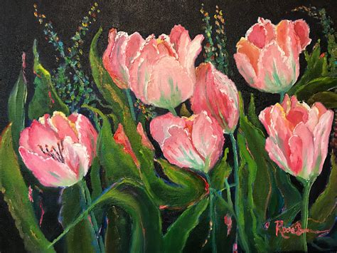 Tulips Pink Flower Painting Spring Painting Large Flower Painting
