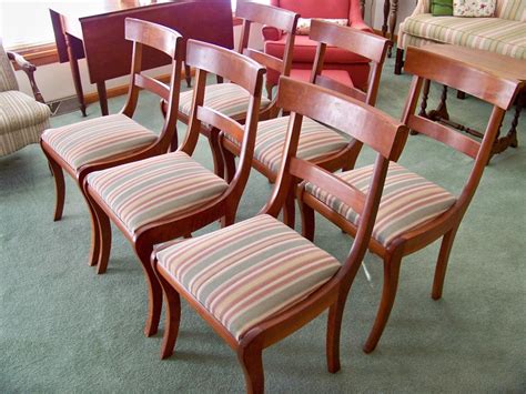 Set Of Six Cherry Upholstered Dining Chairs