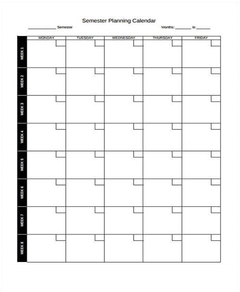 Semester Calendar Template