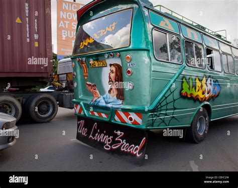 Jesus Bus In A Traffic Jam In Central Nairobi In Kenya Bears An Image