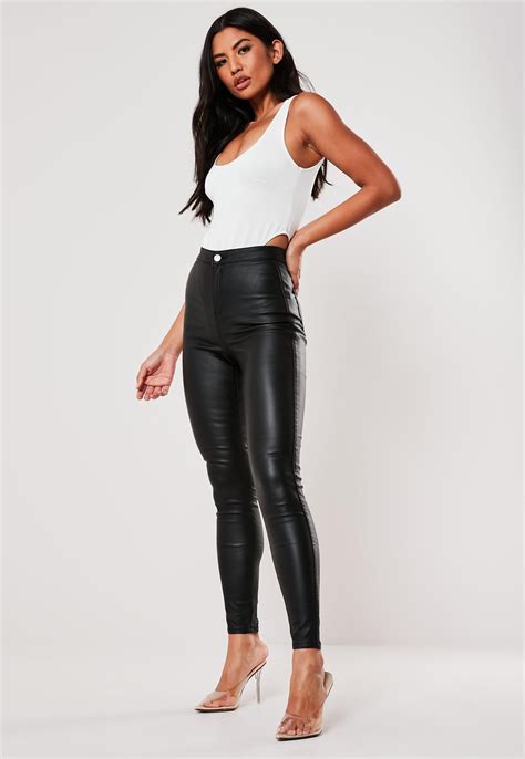 Missguided Denim Petite Black High Waisted Coated Skinny Jeans Lyst