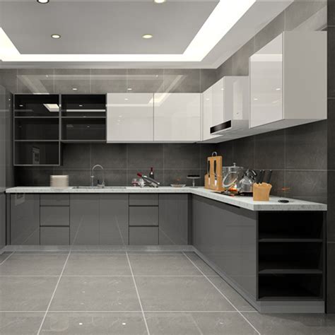 The bauformat high gloss kitchen cabinets use a new and unique varnishing technology. High Gloss Finish Kitchen Cabinet Grey Base Cabinet And ...