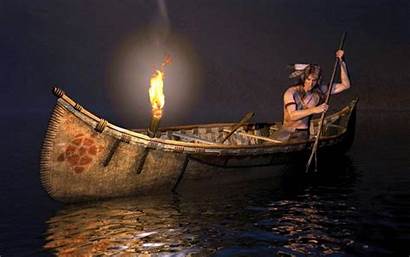 Wallpapers Canoe Fishing Torch American Native Night