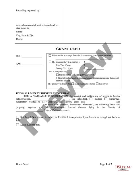 California Grant Deed From Individual To Two Individuals As Tenants In