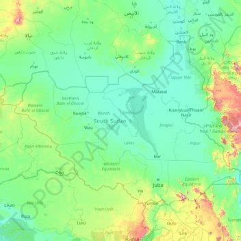 South Sudan Topographic Map Elevation Terrain
