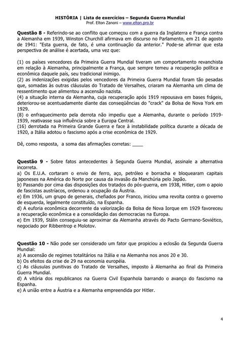 Segunda Guerra Mundial Exercicios