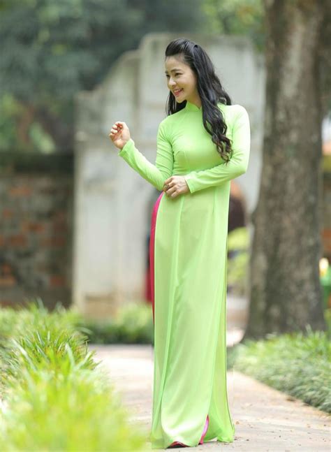 Viet Nam Ao Dai Custom Made Green Pink Chiffon Silk Hien Thao Shop