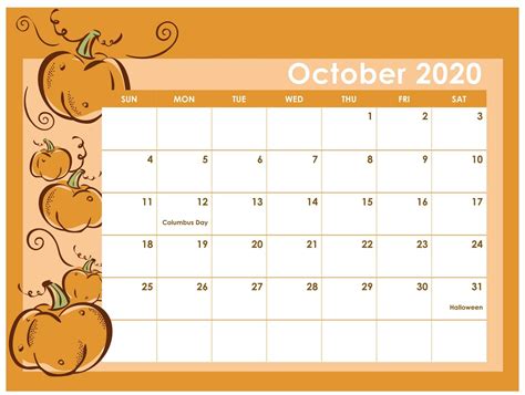 Calendar October 2020 Cute October Calendar Calendar Thanksgiving