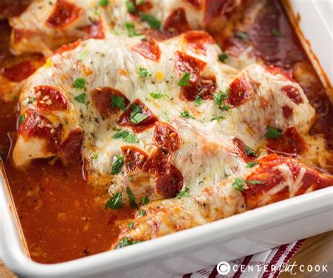 Here are 30 easy ideas for tasty and healthy chicken breast recipes for everything from soups and salads to pizza and tacos. Cheesy Pizza Chicken Recipe