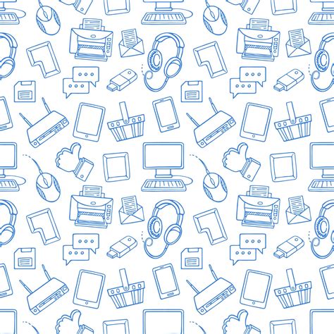 Premium Vector Cute Seamless Pattern With Blue Computer Elements On White