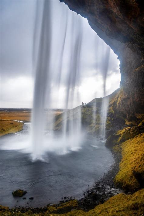 Seljalandsfoss Waterfall In Southern Iceland Seen From A Cave Behind