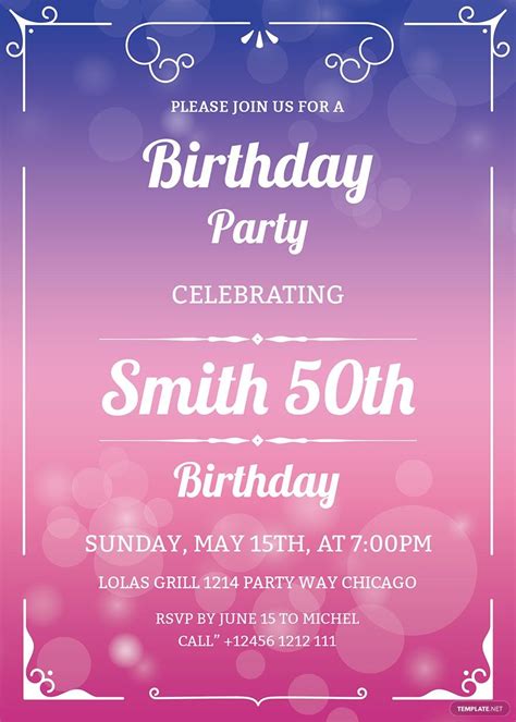 Th Birthday Party Birthday Invitation Templates Word Doc Outlook