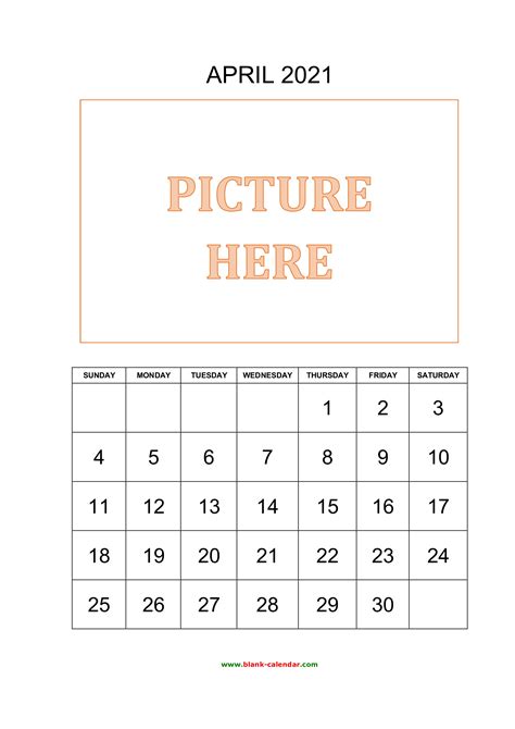 Free Download Printable April 2021 Calendar Pictures Can Be Placed At