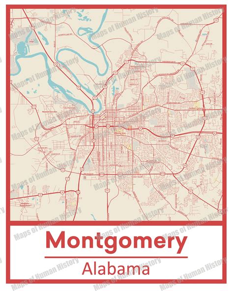Retro Montgomery Alabama Street Map Poster And Canvas Print Etsy Uk