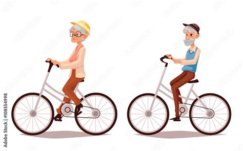 Mature Couple Riding Bikes Vector Cartoon Illustration Of Two Old