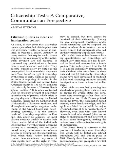 Citizenship Tests A Comparative Communitarian Perspective Pdf Nativism Politics