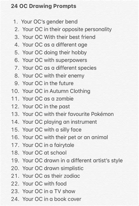 24 Oc Drawing Prompts In 2022 Creative Drawing Prompts Drawing