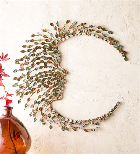 Handcrafted Metal Multi Colored Willow Branch Moon Face Wall Art Wind And Weather