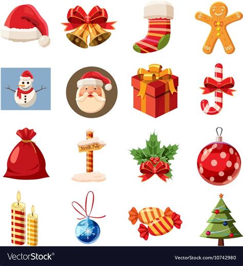 Christmas Icons Set In Isometric 3d Style Holiday Elements Set