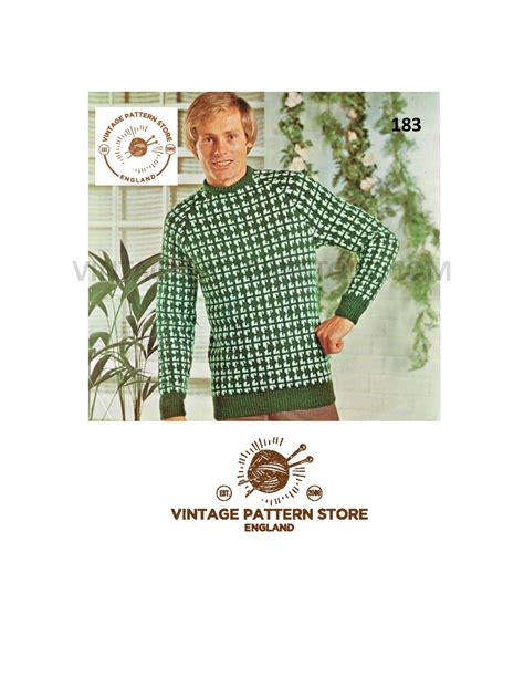 Mens Crew Neck Sweater Knitting Pattern 70s Sweater Fair Isle Jumper