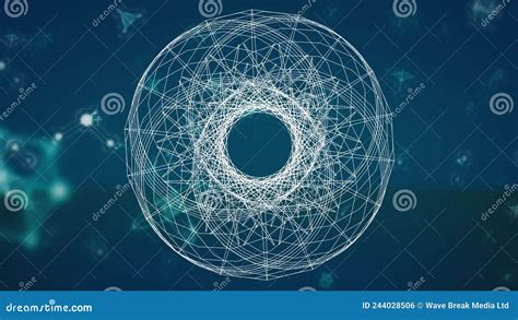 Animation Of Geometrical Shapes Over Molecules On Navy Background Stock