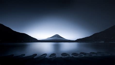 Mountains Landscape Boat Water Nature Lake Mount Fuji Sunrise Japan