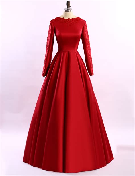 Simple Long Sleeve Red Evening Dresses 2016 Long Evening Dress With