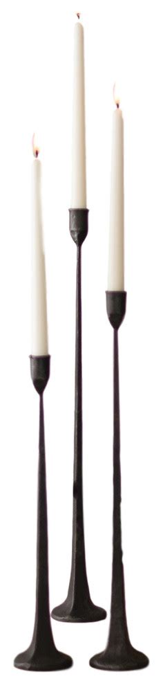 Tall Cast Iron 3 Piece Set Black Candlesticks Taper Candle Holder