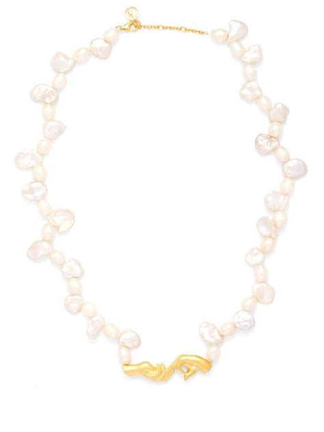 Anissa Kermiche Pearl And Gold Plated Necklace White Necklace Gold
