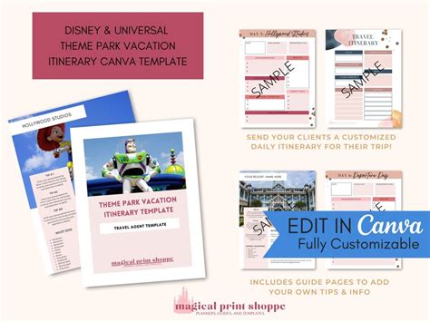 Wdw Itinerary Canva Template Travel Itinerary Template For Theme Park
