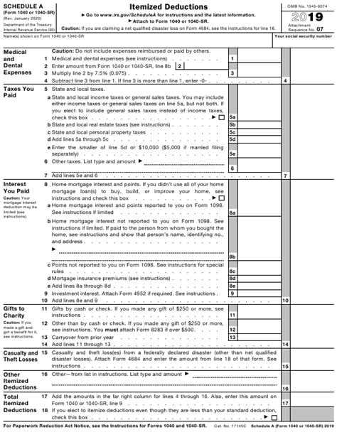 Irs Form 1040 1040 Sr Schedule A Download Fillable Pdf Or Fill Online