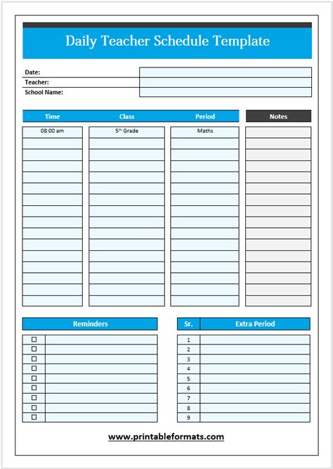 Teacher Schedule Templates Printable Formats