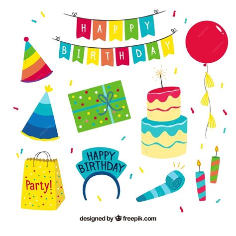 Free Vector Colourful Hand Drawn Collection Of Birthday Party Attributes