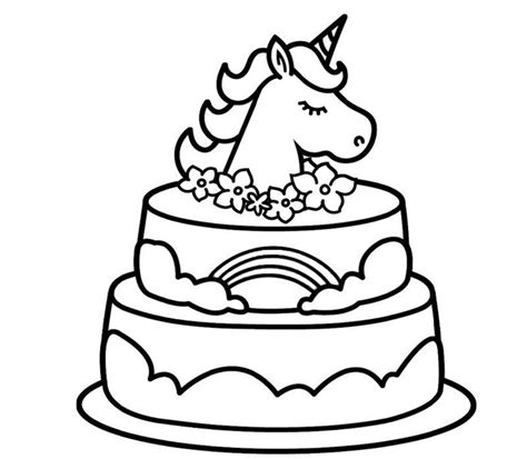 Unicorn Birthday Cute Cake Coloring Pages Draw E