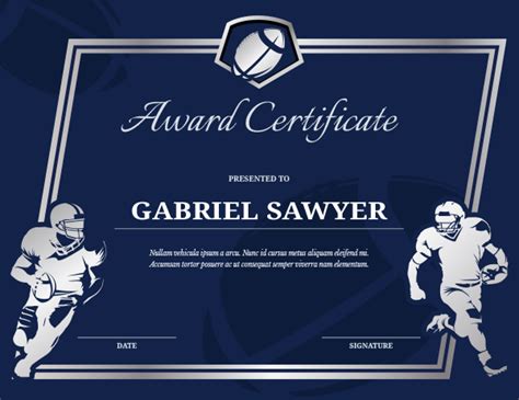 Printable Formal Football Award Certificate Template