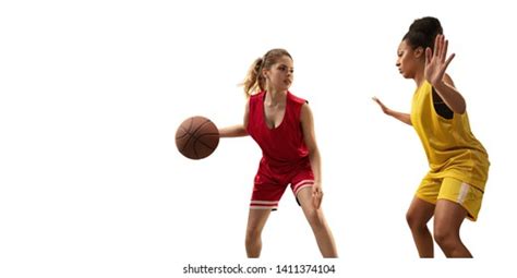 Isolated Female Basketball Players Fight Ball Stock Photo 1411374104
