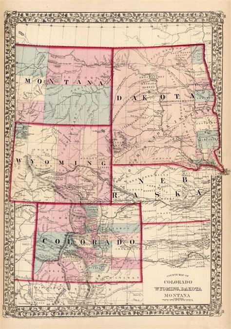 County Map Of Colorado Wyoming Dakota Montana By S Augustus