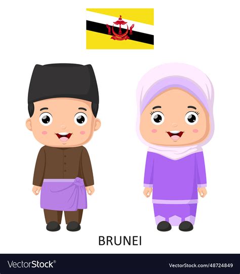 Cute Brunei Boy And Girl In National Clothes Vector Image