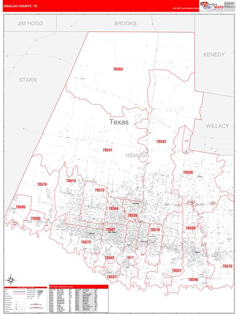 Hidalgo County Tx Zip Code Wall Map Red Line Style By Marketmaps