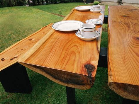 Custom Made Two Cedar Slab Table By Wood Shed Production
