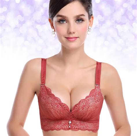 women s wireless bras lace gather adjust bra deep v sexy push up lingerie bustier bras for plus