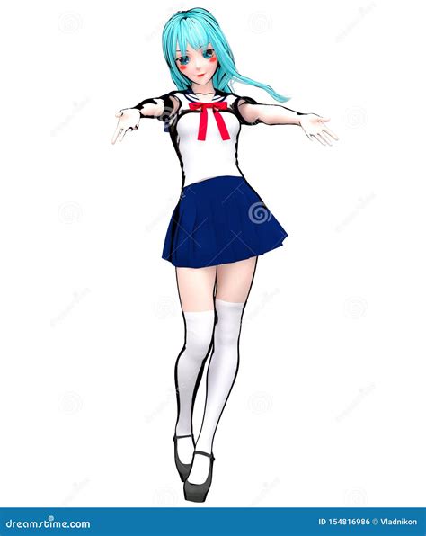 3d Japanese Anime Schoolgirl Stock Illustration Illustration Of Body Background 154816986