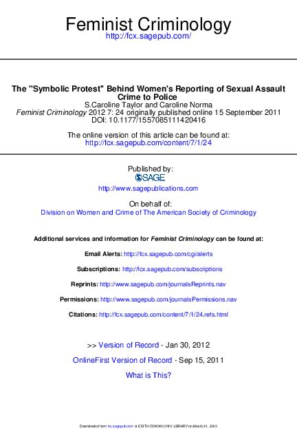 Pdf The “symbolic Protest” Behind Womens Reporting Of Sexual Assault