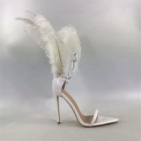 Wholesale New Fashion Sexy Feather Ankle Women Sandals Lace Up Stiletto