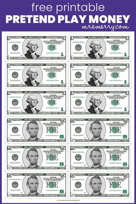 Free Pretend Play Paper Money Fake Money Printable Kindergarten Money