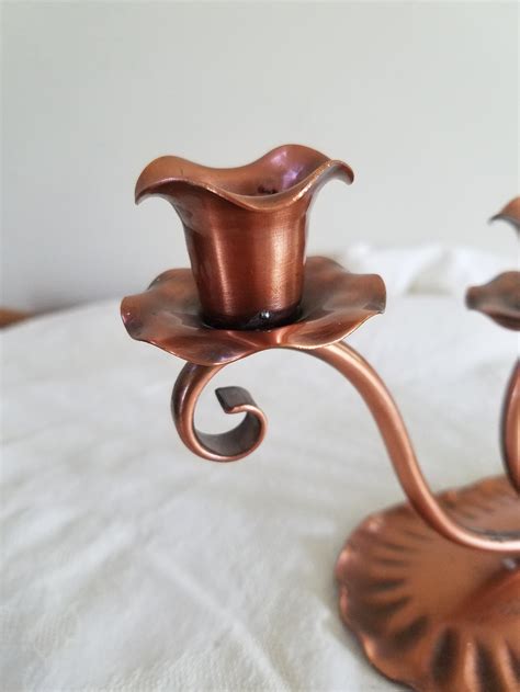 Gregorian Copper Hand Hammered Double Tapered Candlestick Etsy