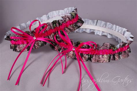 Wedding Garter Set In Hot Pink And Realtree Camouflage Grosgrain With