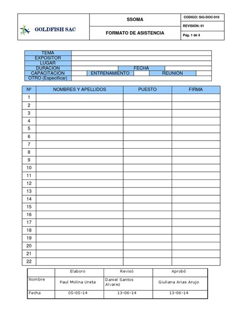 10formato De Asistencia A Las Capacitaciones Pdf