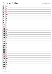 1 monate auf einer seite. Monatskalender Oktober 2020 - Monats-Terminkalender ...
