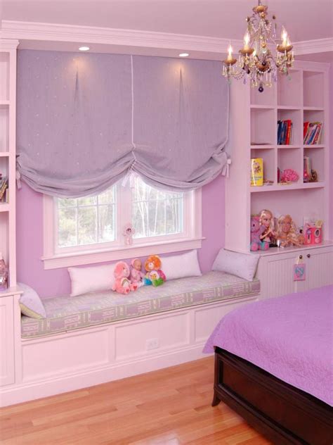 Purple Girl's Room With Window Seat | HGTV